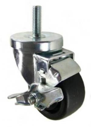 3" x 1-1/4" Heavy Duty Plastic Wheel Swivel Brake Caster, 3/8"-16 x 1-1/2" Threaded Stem - 300 Lbs Capacity