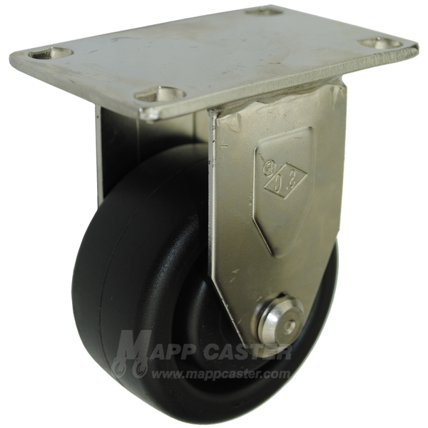 3" x 1-1/4" Heavy Duty Plastic Stainless Steel Rigid Caster - 300 Lbs Capacity