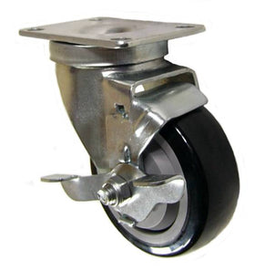 3-1/2" x 1-1/4" Polyurethane Swivel Caster with Brake - 300 Lbs Capacity