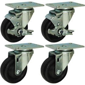 3-1/2" Bakery Rack Oven Casters, Set of 4 (Two Brakes) - 350 Lbs Capacity (Each Caster)