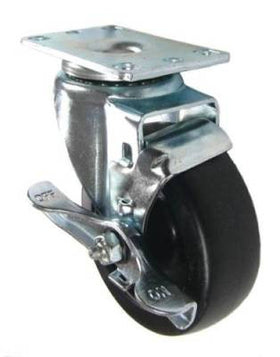 4" x 1-1/4" Heavy Duty Plastic Wheel Swivel Caster with Brake - 350 Lbs Capacity