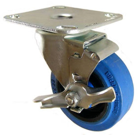4" x 1-1/4" Elastic Rubber Wheel Swivel Brake Caster with 4" x 4-1/2" Top Plate - 350 Lbs Capacity