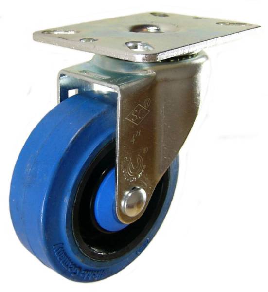 4" x 1-1/4" Elastic Rubber wheel Swivel Caster with 3-1/8" x 4-1/8" Top Plate - 350 Lbs Capacity