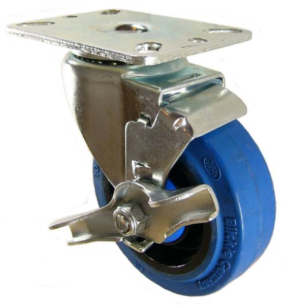 4" x 1-1/4" Elastic Rubber wheel Swivel Brake Caster with 3-1/8" x 4-1/8" Top Plate - 350 Lbs Capacity
