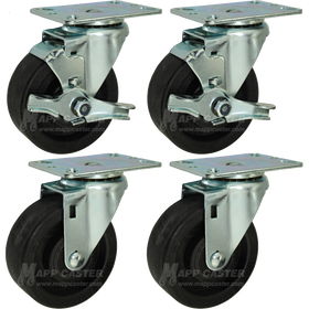 4" Bakery Rack Oven Casters, Set of 4 (Two Brakes) - 350 Lbs Capacity (Each Caster)