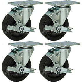 4" Bakery Rack Oven Casters, Set of 4 (All Brakes) - 350 Lbs Capacity (Each Caster)