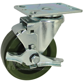 4" x 1-1/2" Green High Temp Epoxy Wheel Swivel Brake Caster w/ Ball Bearings - 350 Lbs Capacity