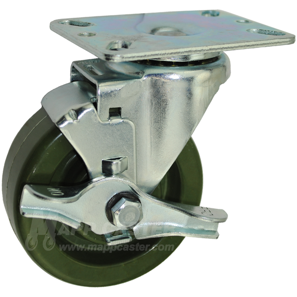 4” x 1-3/8" Bakery Rack Oven Casters with Easy Rolling Ball Bearings, Set of 4 (Two Brakes) - 350 Lbs Capacity (per Caster)