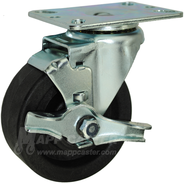 4" Bakery Rack Oven Casters, Set of 4 (Two Brakes) - 350 Lbs Capacity (Each Caster)