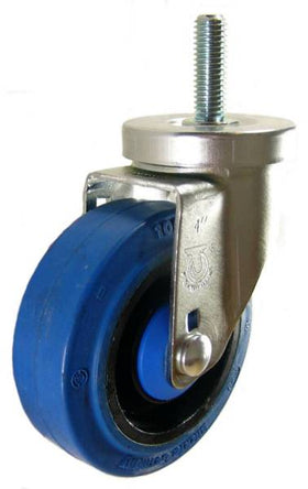 4" x 1-1/4" Elastic Rubber Wheel Swivel Caster with 1/2"-10 X 1-1/2" Long Threaded Stem - 350 Lbs Capacity