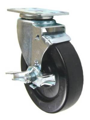 5" x 1-1/4" Heavy Duty Plastic Wheel Swivel Caster with Brake - 350 Lbs Capacity