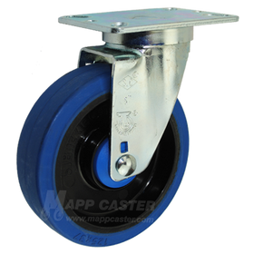 5" x 1-1/4" Blue Elastic Rubber wheel Swivel Caster with 3-1/8" x 4-1/8" Top Plate - 350 Lbs Capacity