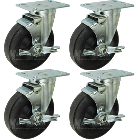 5" Bakery Rack Oven Casters, Set of 4 (All Brakes)