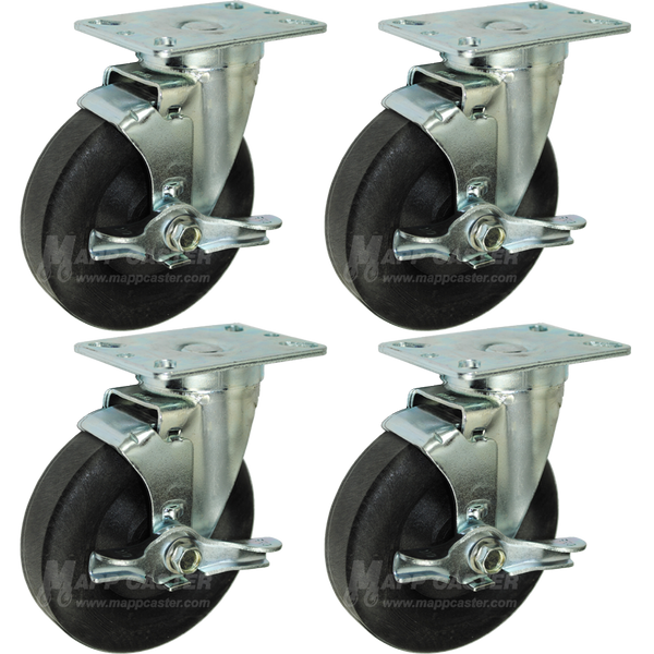 5" Bakery Rack Oven Casters, Set of 4 (All Brakes)