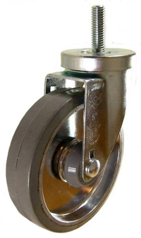 5" x 1-1/4" Rubber on Aluminum Wheel Swivel Caster with 1/2" Threaded Stem - 300 Lbs Capacity