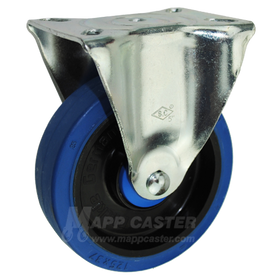 5" x 1-1/4" Blue Elastic Rubber wheel Rigid Caster with 3-1/8" x 4-1/8" Top Plate - 350 Lbs Capacity