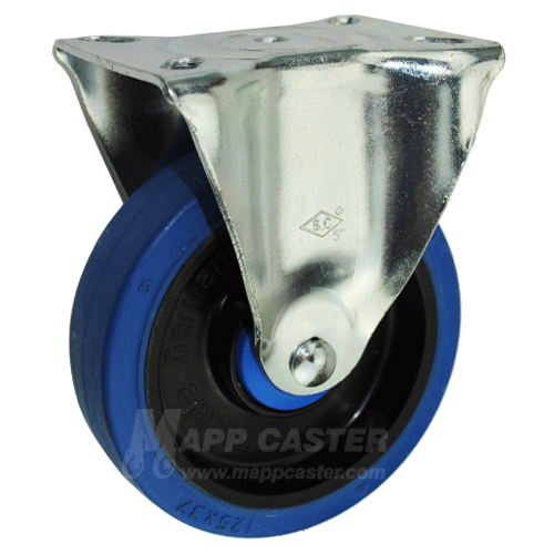 5" x 1-1/4" Blue Elastic Rubber wheel Rigid Caster with 3-1/8" x 4-1/8" Top Plate - 350 Lbs Capacity