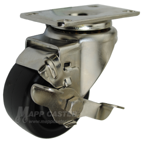 3" x 1-1/4" Heavy Duty Plastic Wheel Stainless Steel Swivel Caster with Brake - 300 Lbs Capacity