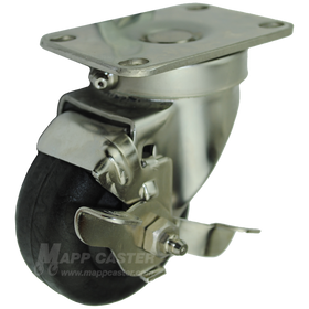 3" x 1-3/8" High Temp Nylon Stainless Steel Sealed Swivel Brake Caster - 350 Lbs. Capacity