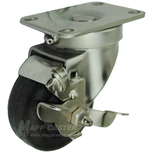 3" x 1-3/8" High Temp Nylon Stainless Steel Sealed Swivel Brake Caster - 350 Lbs. Capacity