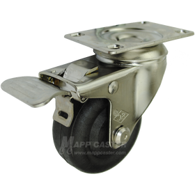 3" x 1-3/8" High Temp Nylon Stainless Steel Swivel Caster with Total Locking Brake - 350 Lbs. Capacity