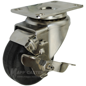 3" x 1-3/8" High Temp Nylon Stainless Steel Swivel Brake Caster - 350 Lbs. Capacity