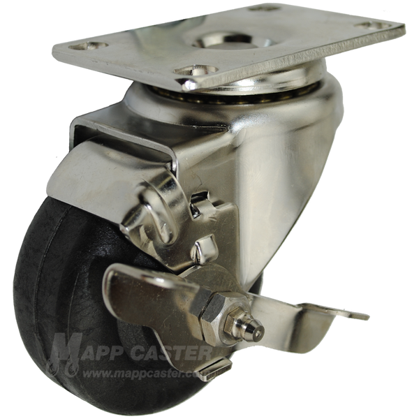 3" x 1-3/8" High Temp Nylon Stainless Steel Swivel Brake Caster - 350 Lbs. Capacity