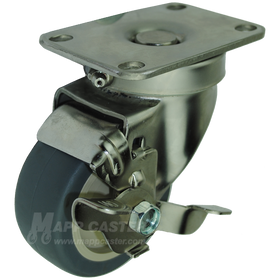 3" x 1-1/4" Thermoplastic Rubber Stainless Steel Sealed Swivel Caster with Brake - 210 Lbs Capacity
