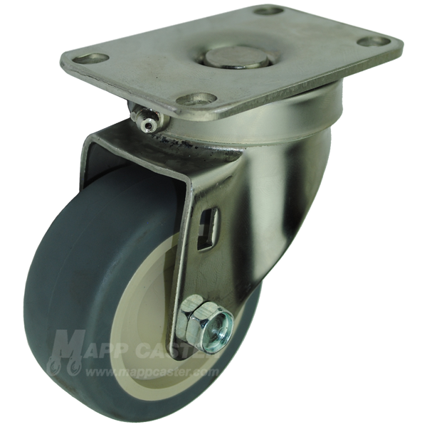 3" x 1-1/4" Thermoplastic Rubber Stainless Steel Sealed Swivel Caster - 210 Lbs. Capacity