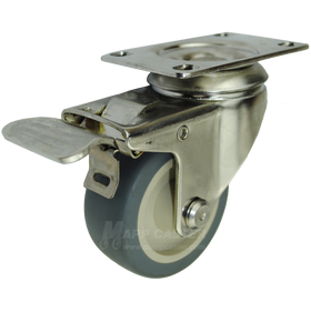 3" x 1-1/4" Thermoplastic Rubber Stainless Steel Swivel Caster with Total Lock Brake - 210 Lbs Capacity