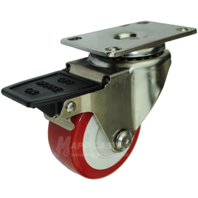 3" x 1-1/4" Polyurethane Stainless Steel Swivel Caster with Face Contact Brake - 300 Lbs Capacity