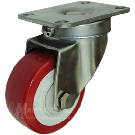 3" x 1-1/4" Polyurethane Wheel Stainless Steel Sealed Swivel Caster - 300 Lbs Capacity