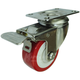3" x 1-1/4" Polyurethane Wheel Stainless Steel Swivel Caster with Total Lock Brake - 300 Lbs Capacity