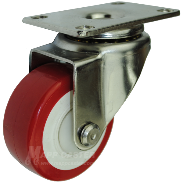 3" x 1-1/4" Polyurethane Wheel Stainless Steel Swivel Caster - 300 Lbs Capacity