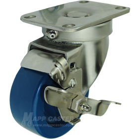 3" x 1-1/4" Solid Polyurethane Stainless Steel Sealed Swivel Caster with Brake - 300 Lbs Capacity