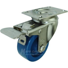 3" x 1-1/4" Solid Polyurethane Stainless Steel Swivel Caster with Total Lock Brake - 300 Lbs Capacity