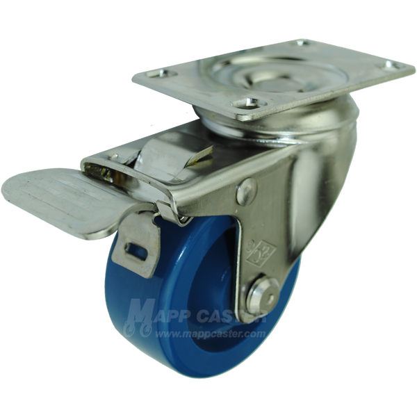 3" x 1-1/4" Solid Polyurethane Stainless Steel Swivel Caster with Total Lock Brake - 300 Lbs Capacity