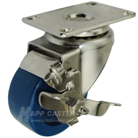 3" x 1-1/4" Solid Polyurethane Stainless Steel Swivel Brake Caster - 300 Lbs Capacity