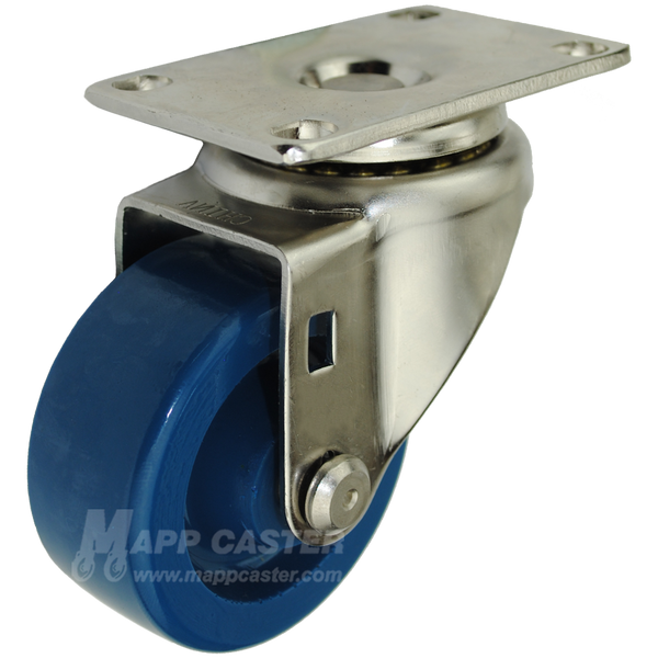 3" x 1-1/4" Solid Polyurethane Stainless Steel Swivel Caster (Matching Caster for Total Locking Caster) - 300 Lbs Capacity