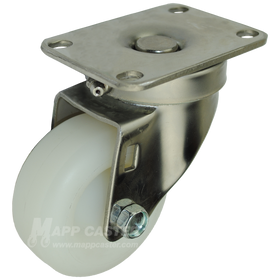 3" x 1-1/4" White Polyolefin Stainless Steel Sealed Swivel Caster - 250 Lbs Capacity
