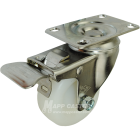 3" x 1-1/4" White Polyolefin Wheel Stainless Steel Swivel Caster with Total Locking Brake - 250 Lbs Capacity