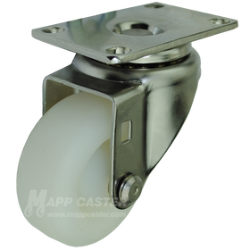 3" x 1-1/4" White Polyolefin Stainless Steel Swivel Caster (Matching Swivel Caster for Total Locking Casters)  - 250 Lbs Capacity