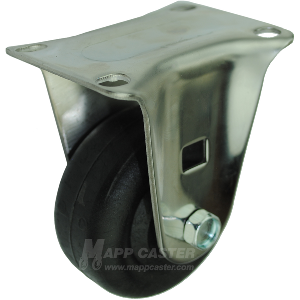 3" x 1-3/8" High Temp Nylon Stainless Steel Rigid Caster (Matching Rigid Caster for Sealed Swivel Caster) - 350 Lbs Capacity