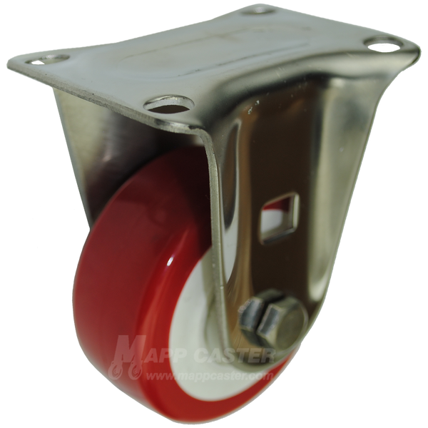 3" x 1-1/4" Polyurethane Stainless Steel Rigid Caster (Matching Caster for Sealed Swivel Caster) - 300 Lbs Capacity
