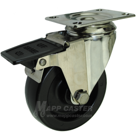 4" x 1-1/4" Heavy Duty Plastic Stainless Steel Swivel Caster with Face Contact Brake - 350 Lbs Capacity