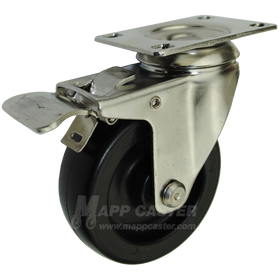 4" x 1-1/4" Heavy Duty Plastic Stainless Steel Swivel Caster with Total Lock Brake - 350 Lbs Capacity