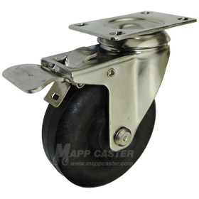4" x 1-3/8" High Temp Nylon Wheel Stainless Steel Swivel Caster with Total Lock Brake - 350 Lbs. Capacity