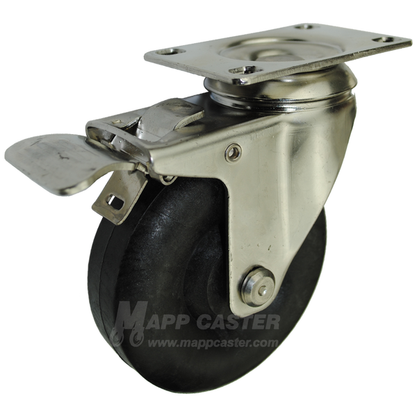 4" x 1-3/8" High Temp Nylon Wheel Stainless Steel Swivel Caster with Total Lock Brake - 350 Lbs. Capacity