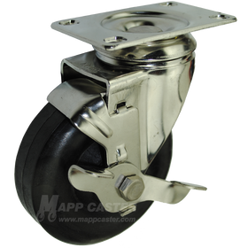 4" x 1-3/8" High Temp Nylon Wheel Stainless Steel Swivel Caster with brake - 350 Lbs Capacity