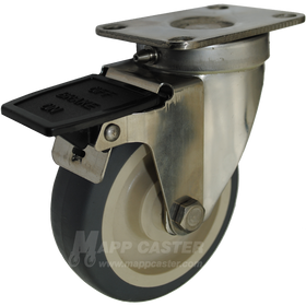 4" x 1-1/4" Thermoplastic Rubber Stainless Steel Sealed Swivel Caster with Face Contact Brake - 250 Lbs. Capacity